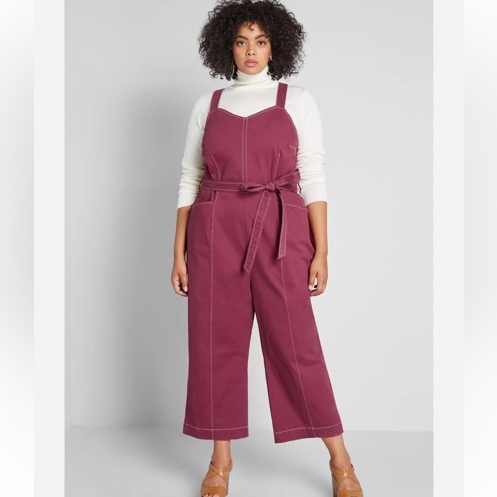 Madcloth Burgundy Jumper – Wide Leg, V-Neck